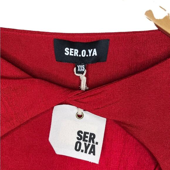NWT SER•O•YA Red‎ Eden Dress Bodycon Midi Long Sleeve Size XXSmall - Picture 7 of 12